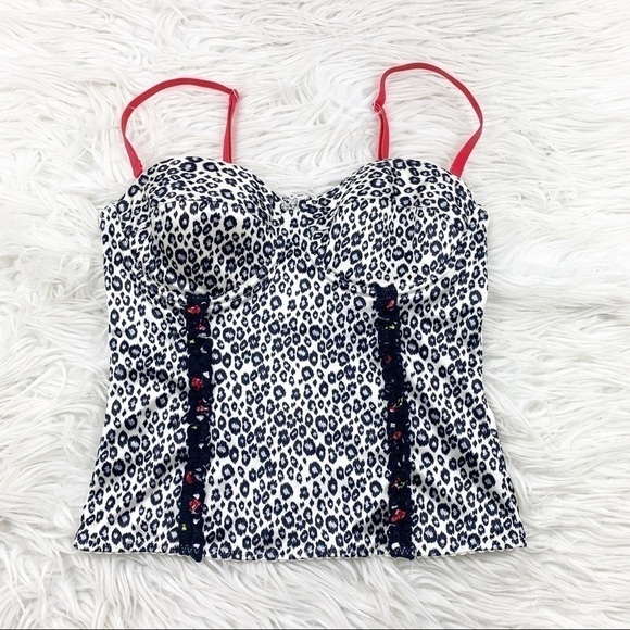 Flirtitude Bustier Top Leopard Print Skull Charm Silky - Picture 1 of 9